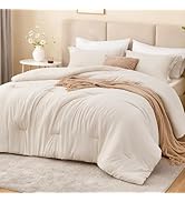 Love's cabin Beige Queen Comforter Set, 3 Pieces Prewashed Queen Size Bedding Set with 1 Comforte...