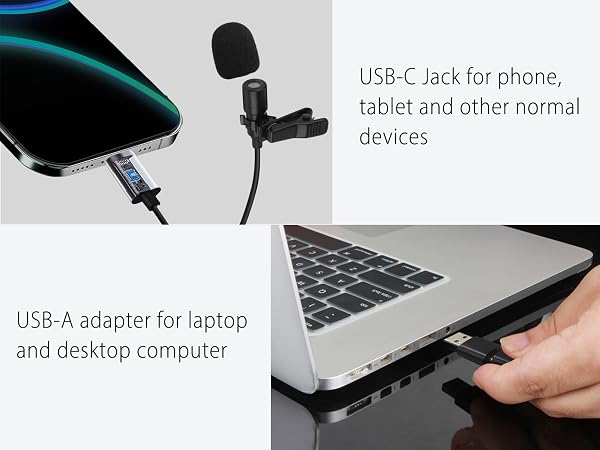 USB C Wired Lavalier Microphone for Phone
