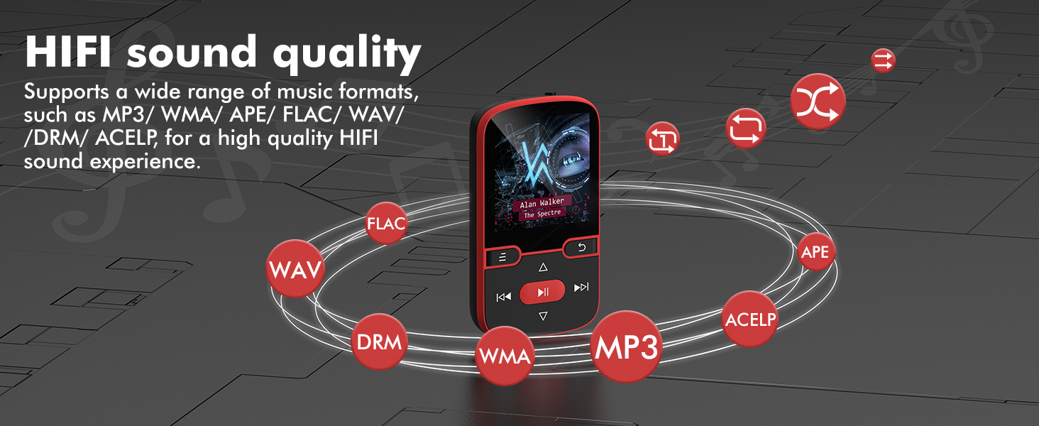 GB Clip MP3 Player with Bluetooth 5.3,for Sports Running, FM Radio, Pedometer