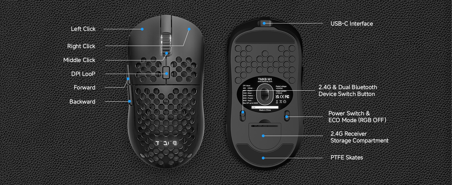 TMKB-M1-Wireless honeycomb Gaming Mouse-White