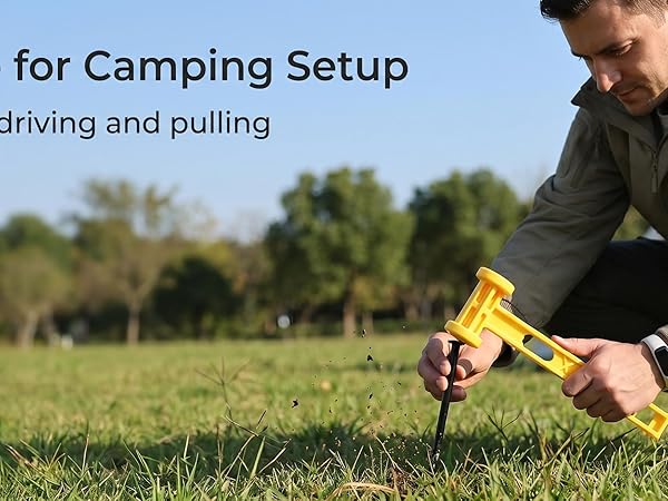 Shock-absorbing grip saves sore palms. Comfortable even after 50 stakes.