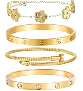 Ntutrxk Gold Bracelets for Women-4Pcs/3Pcs,18K Gold Plated Bangle Tennis Bracelets Stack Set for ...