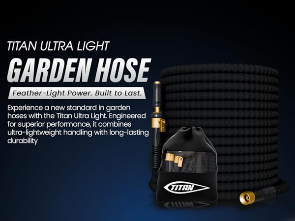 lightweight garden water hose coiled with brass connectors and nozzle for outdoor heavy duty use