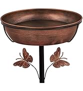 Metal Bird Bath Feeder for Outside – 3.14’’ Deep Birdbaths Bowl with Stable Stake &amp; Upgraded 5-Pr...