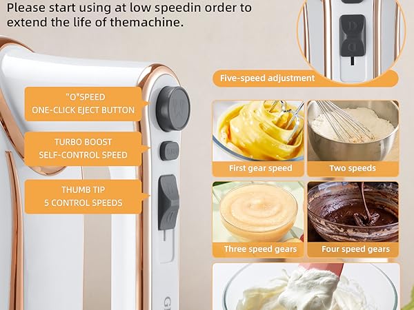 Hand Mixer, 5-Speed Electric with Turbo Boost
