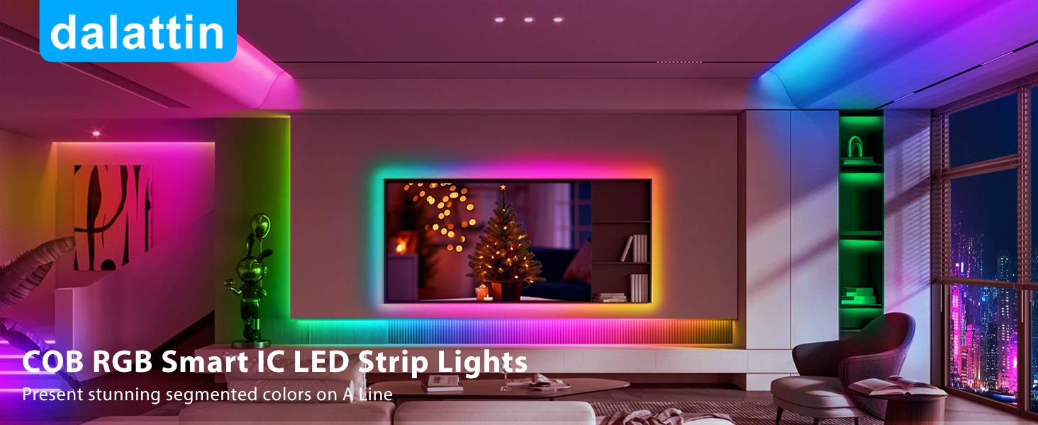 Smart RGB COB LED IC Strip Lights, Addressable High Density Flexible with Remote &amp; App Control