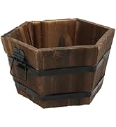 MY MIRONEY Wooden Barrel Planter Vintage Style Wood Bucket Rustic Garden Flower Plant Pots Contai...