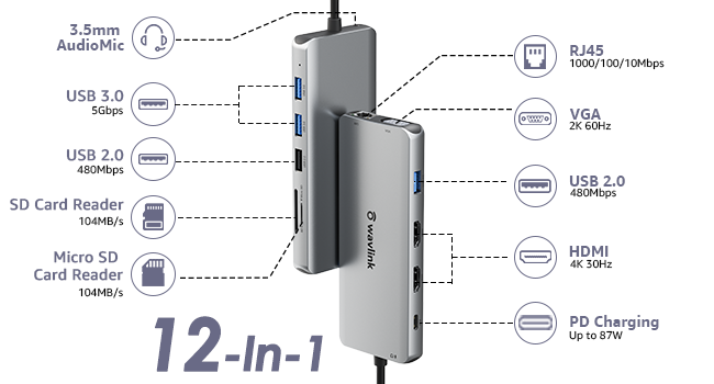 USB C Hub, 555 USB-C Hub (8-in-1)