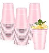 LANLISA 50 Light Pink Plastic Cups, 16 oz Disposable Cups, Drinking Cups For Valentines Day, East...