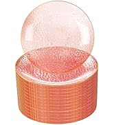 Rubtlamp 100 Pcs Pink And Gold Plastic Plates - 10 inch Clear Pink Gold Dinner Plates - Hammer Pa...