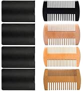 4 Pack Double-Sided Pocket Comb, Wooden Dual Action Beard and Mustache Comb Set with Leather Case...