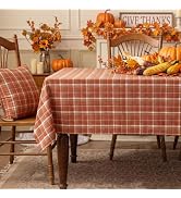 Softalker Fall Checkered Tablecloth Rectangle - Orange Buffalo Plaid Linen Cotton Gingham Thanksg...