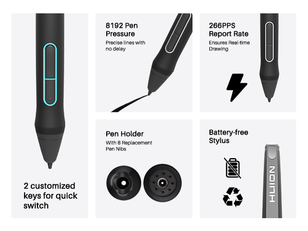 huion drawing tablet with battery-free stylus for beginner artist