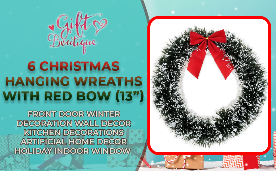 6 Christmas Front Door with Red Bow 13&amp;#34; Winter Decoration Wall Decor