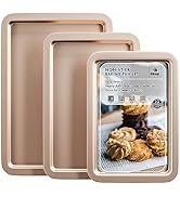 HONGBAKE Cookie Sheets, Baking Sheet Set, Nonstick Oven Pan with Wider Grips, 3 Pack Half/Jelly R...