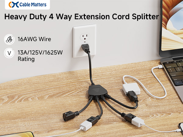 [ETL Listed] Cable Matters 2-Pack 3 Outlet Power Splitter Cord - 1.5ft, NEMA 5-15P to 3X NEMA 5-15R