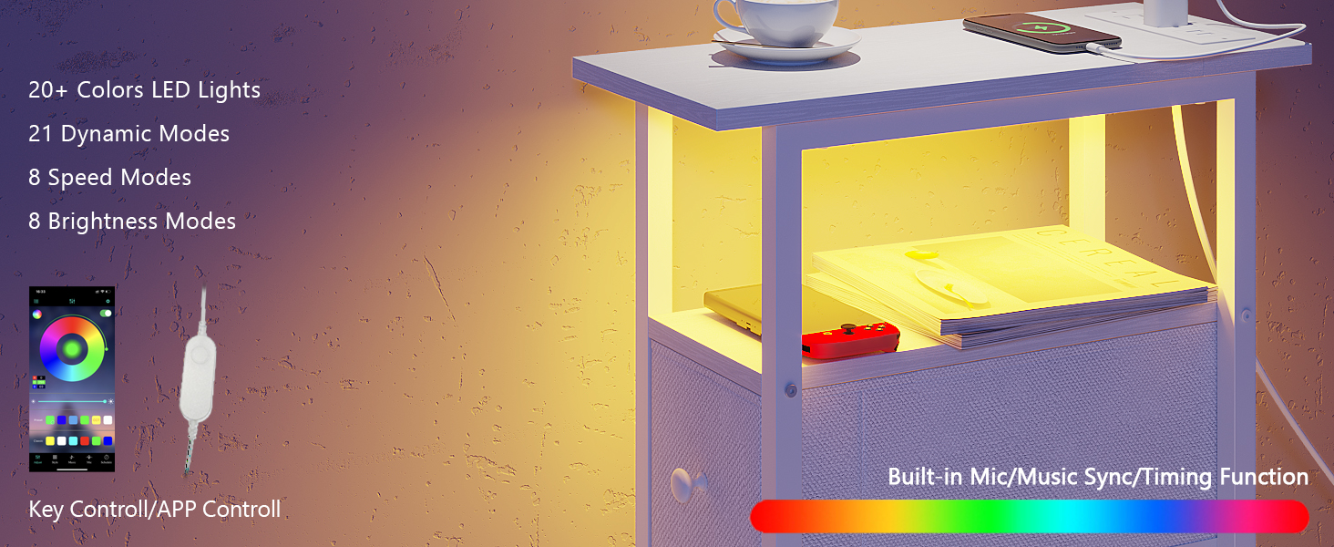 Side Table with LED Lights