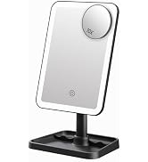 Vanity Makeup Mirror with Magnification, Rechargeable Travel Makeup Mirror with 3 Model Lights &amp; ...