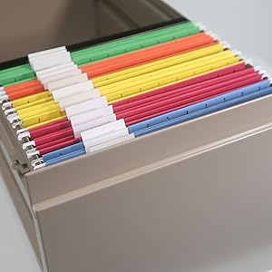 smead hanging file folders letter size, closeup, available in 15 bright and bold colors, with tabs