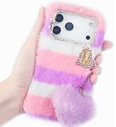Losin Compatible with iPhone 17 Pro Max Plush Furry Case with Bling Diamond Camera Protection Wom...