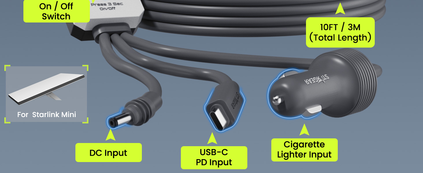 Starlink Mini 3 in 1 Power Cable with Digital Voltage Display