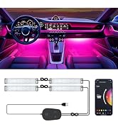 RGB Car Interior Lights with 2-Line Design, App and Controller, USB, Color Changing LED Footwell ...