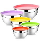 Lazycorner Mixing Bowls with Airtight Lids Set 5 Pcs Stainless Steel Bowls Set Baking Set Non-Sli...