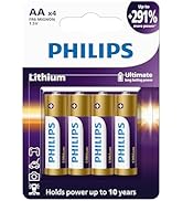 Philips AA Lithium Batteries 4 Pack, Ultimate Long-Lasting 1.5v l91 Lithium Double A Battery, +29...
