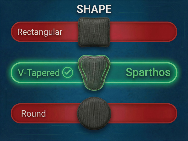 V-tapered shape comparison of Sparthos orthopedic lumbar support pad designed for back pain relief