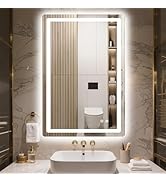 Delma LED Bathroom Mirror with Lights, 36x24 Mirror for Bathroom Sink, Anti-Fog, Dimmable, Front ...