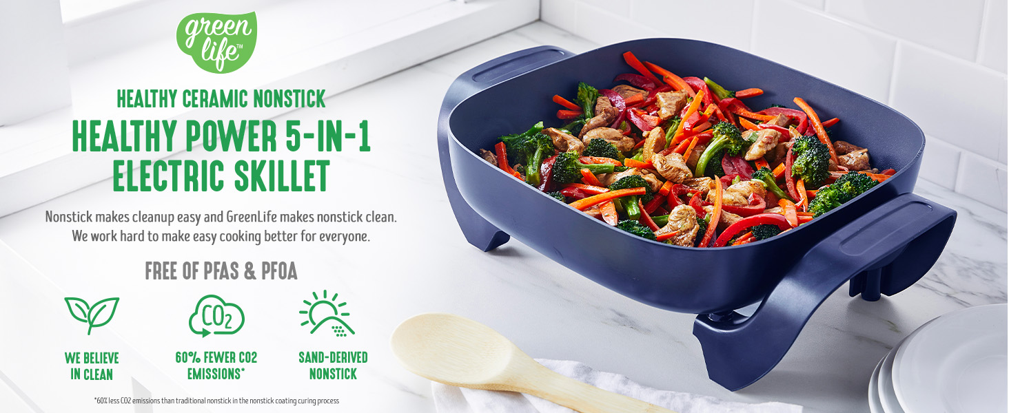 GreenLife, Ceramic Nonstick, PFAS-Free, Non-Toxic, Electric Skillet, Electrics