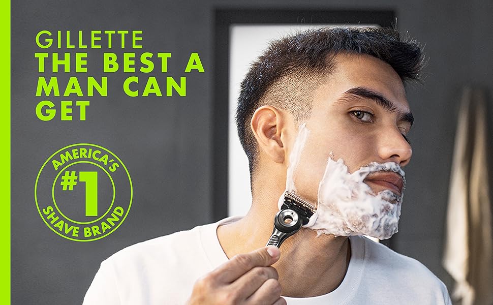 A man shaving his face with a GilletteLabs razor.