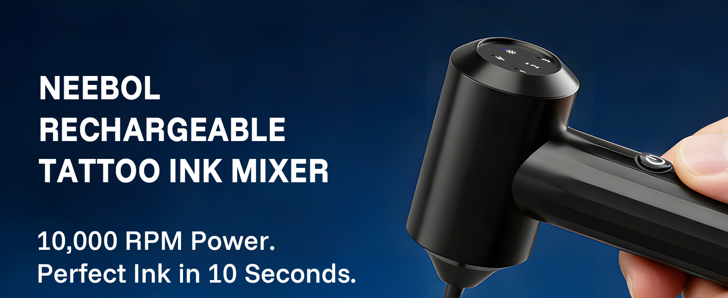 Neebol Rechargeable Tattoo Ink Mixer 10,000 RPM Power. Perfect Ink in 10 Seconds.