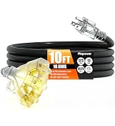 10 FT 16/3 Gauge Outdoor Extension Cord with Multiple Outlets Light Indicator, Flexible 3 Outlets...