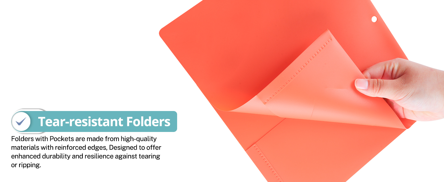 6 Pack Folders with Pockets, Plastic 3 Hole Punched Binder Folders with Business Card Holder