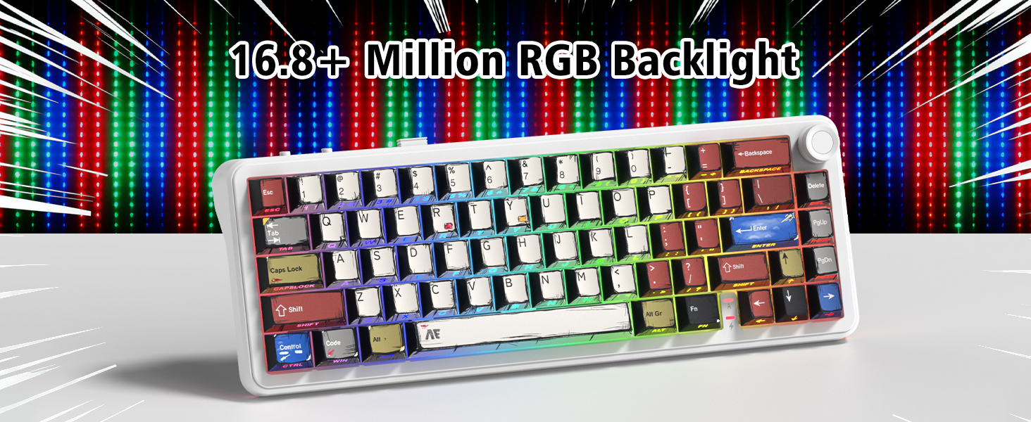 womier L65 60% Mechanical Keyboard Wireless with Knob, White Gaming Keyboard 4000mAh Battery