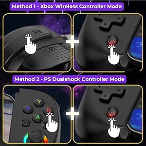Diagram comparing Xbox and PlayStation controller button configurations, showing finger placement on specific buttons for different gaming modes.