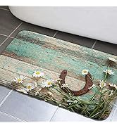 Western Horseshoe Daisy Bathroom Rugs, Rustic Barn Wooden Rusty Horseshoe Bath Mat Farmhouse Bath...