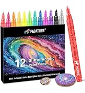 12 Colors Glitter Markers, 0.7mm Extral Fine Tip Sparkling Acrylic Paint Pens for Crafts, Adult C...