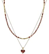 Senxilk Layered Gemstone Necklace Set – 18K Gold Plated Copper Chain with Heart Pendant &amp; Beaded ...