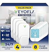 VEYOFLY Fly Trap Indoor, Fruit Fly Traps for Indoors, (4 Device + 8 Refills) Gnat Traps for House...