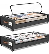 SpaceHacks Under Bed Storage with Wheels 2Pack Underbed Storage with Clear Window&amp;Label Under Bed...