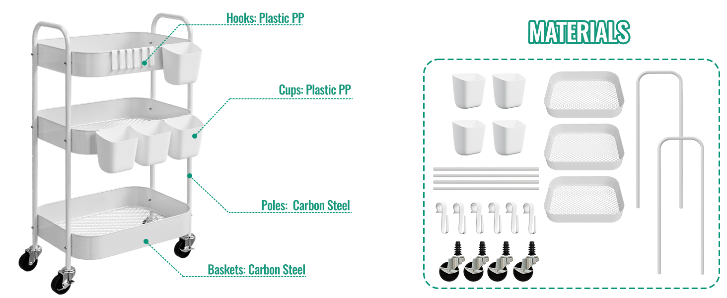 3-Tier Metal Rolling Cart