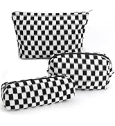 Gocvo 3 Pcs Makeup Bag Cosmetic Bag Set for Girls Women Checkered Travel Organizer Bathroom Toile...