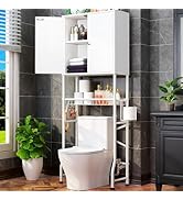 Over The Toilet Storage Cabinet - Bathroom Organizers Shelf with Barn Doors, Freestanding Space-S...