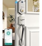 Keyless Fingerprint Door Lock Set: HEANTLE WiFi Front Door Lock with Handles - Alexa Smart Electr...