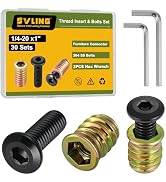30 Sets 1/4-20 x 1 Furniture Screw Nut Threaded Inserts for Wood