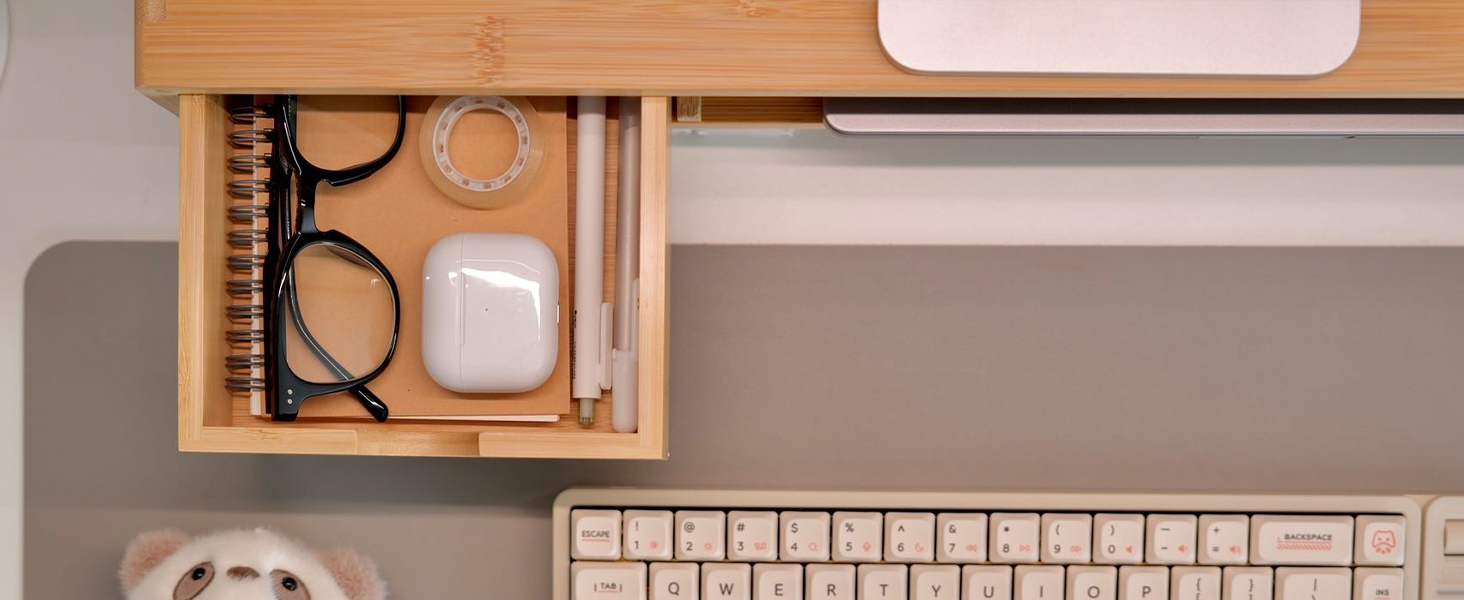 ROCDEER Bamboo Monitor Stand Riser with Drawer