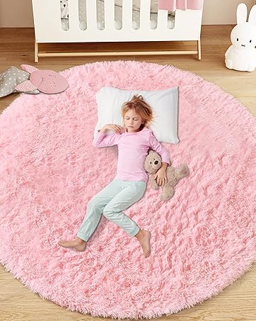 pink fluffy rug