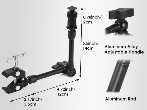 Adjustable Articulating Friction Camera Mount &amp; Clamp